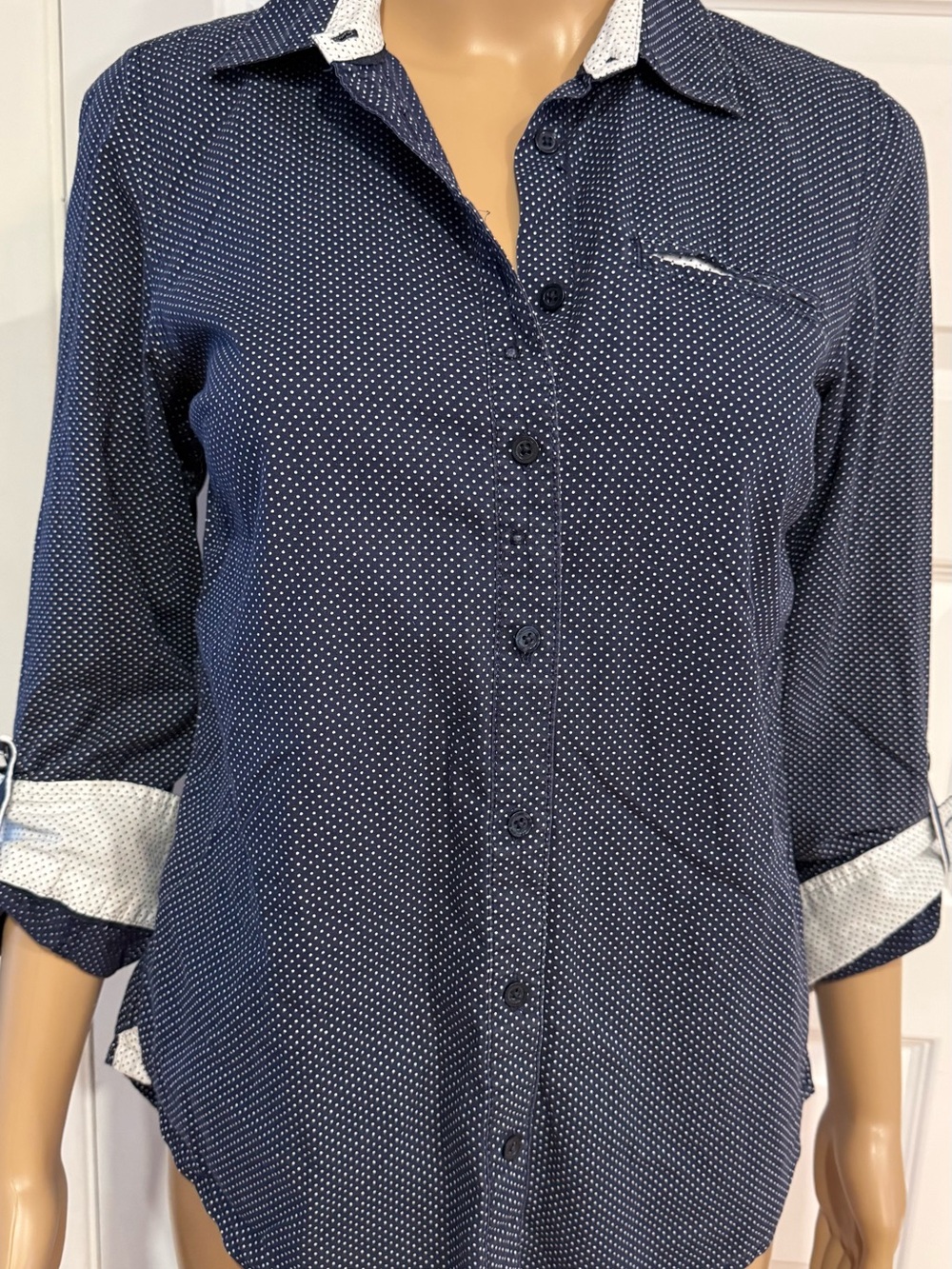 Tommy Hilfiger Navy White Polka Dot Button-Down Shirt - Women's